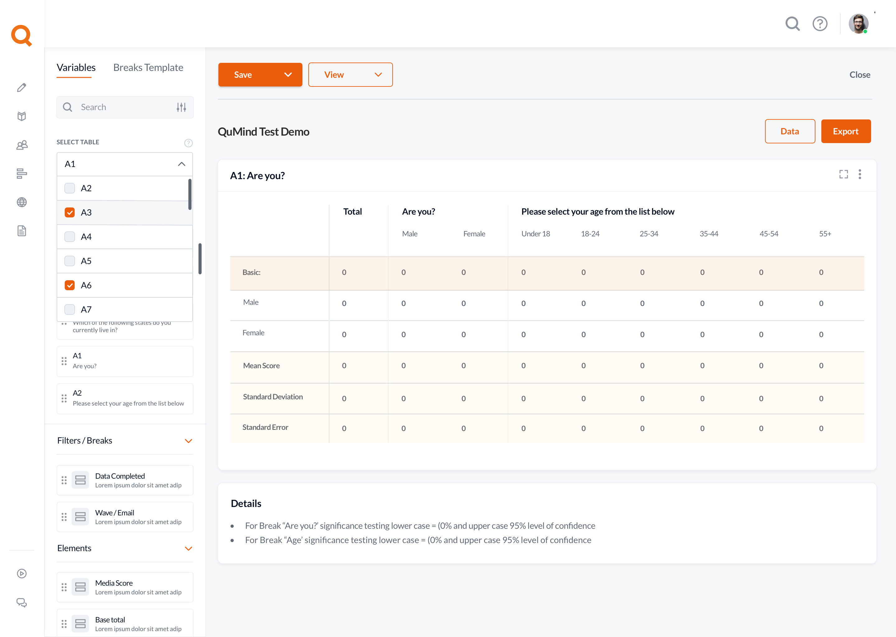 Cross-tabulations Interface